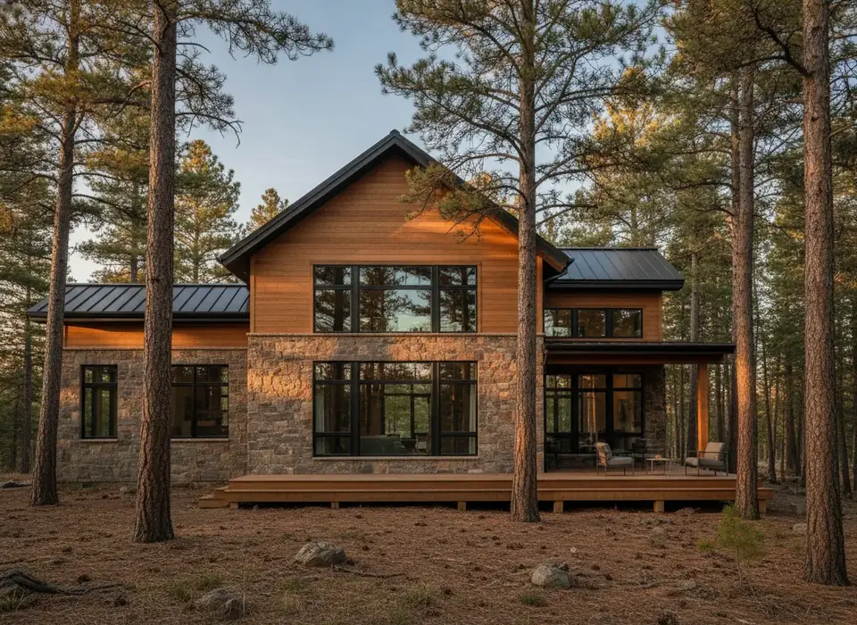 Black fiberglass windows on a newer Black Hills home
